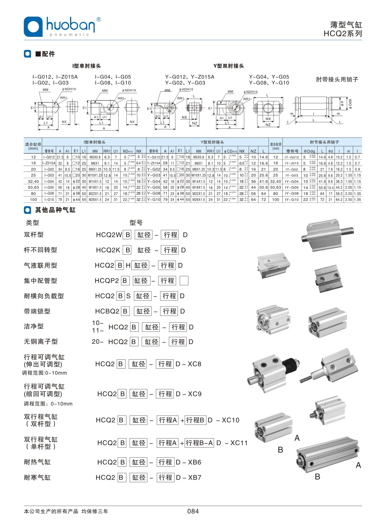 HCQ2薄型氣缸，標準型